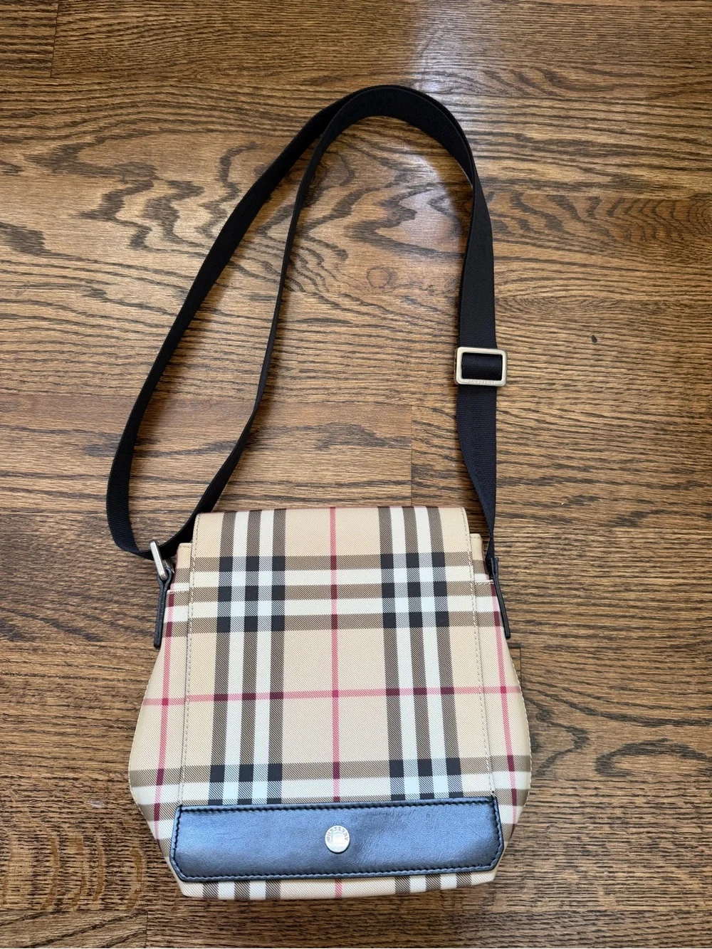 Burberry Beige Plaid Crossbody Bag with Black Strap - Picture 3 of 8